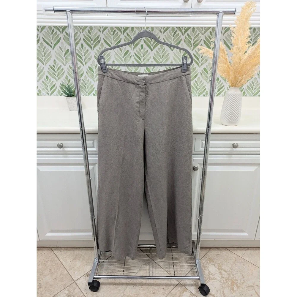 H&M Linen-Blend Pants in Taupe Gray Women's 12 Wide Leg Summer Work Office
